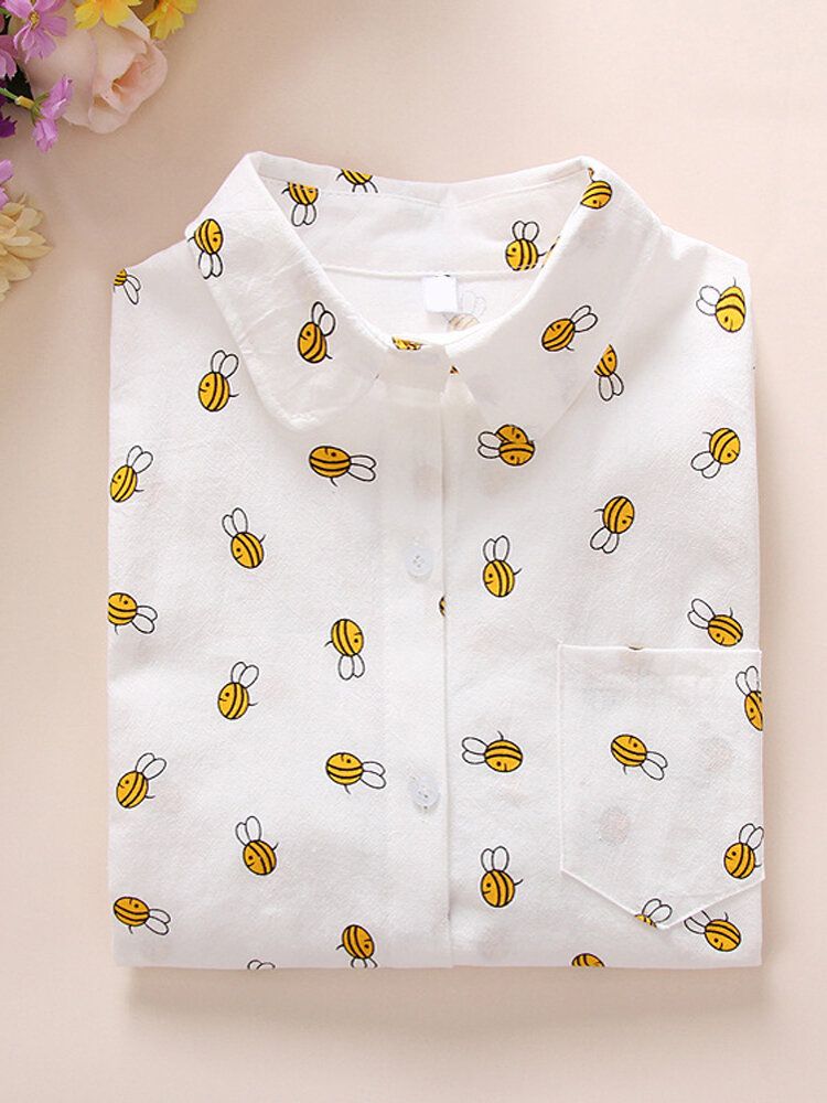 Camisas De Manga Larga Con Bolsillo En El Pecho Con Estampado Animal Informal Para Mujer