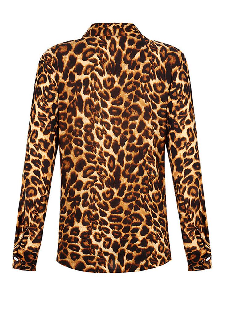 Camisas De Manga Larga Con Solapa Informal Y Elegante Con Estampado De Leopardo Para Mujer