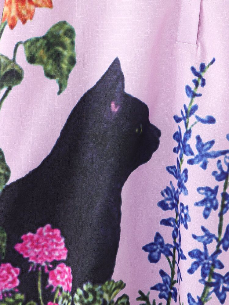 Camisas De Manga Larga Informales Con Medio Botón Y Estampado De Flores De Gato Para Mujer