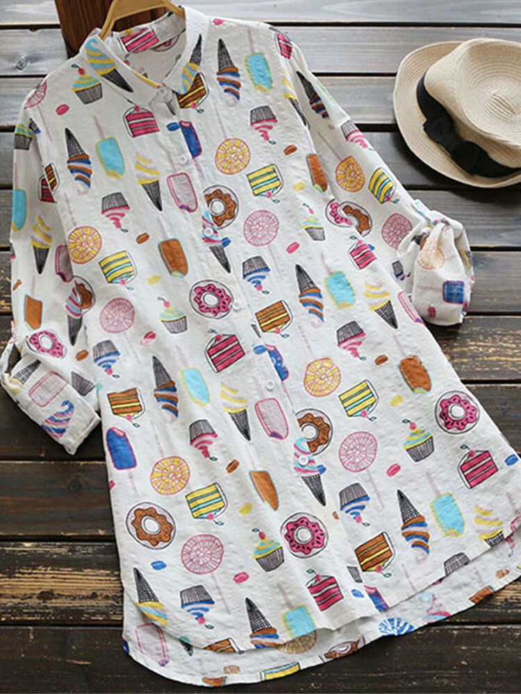 Camisas Sueltas Bonitas Cómodas Con Estampado De Helado De Algodón Para Mujer