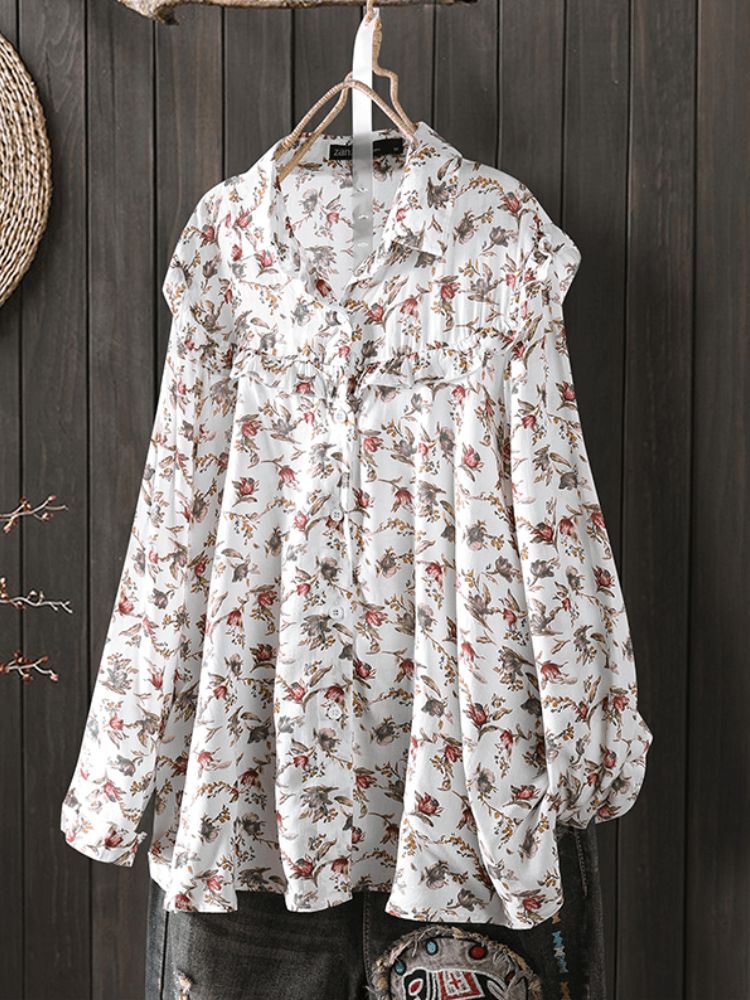 Camisas Sueltas Casuales De Manga Larga Con Volantes Y Estampado Floral Ditsy Para Mujer