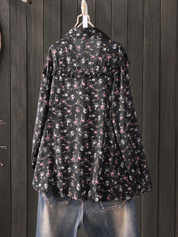 Camisas Sueltas Casuales De Manga Larga Con Volantes Y Estampado Floral Ditsy Para Mujer