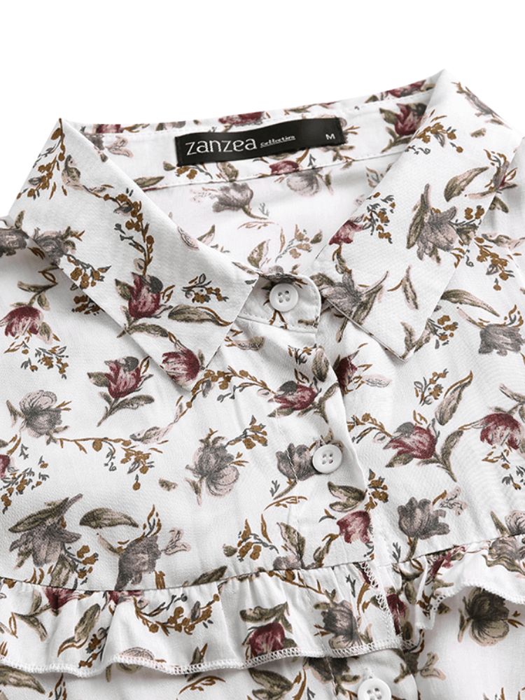 Camisas Sueltas Casuales De Manga Larga Con Volantes Y Estampado Floral Ditsy Para Mujer