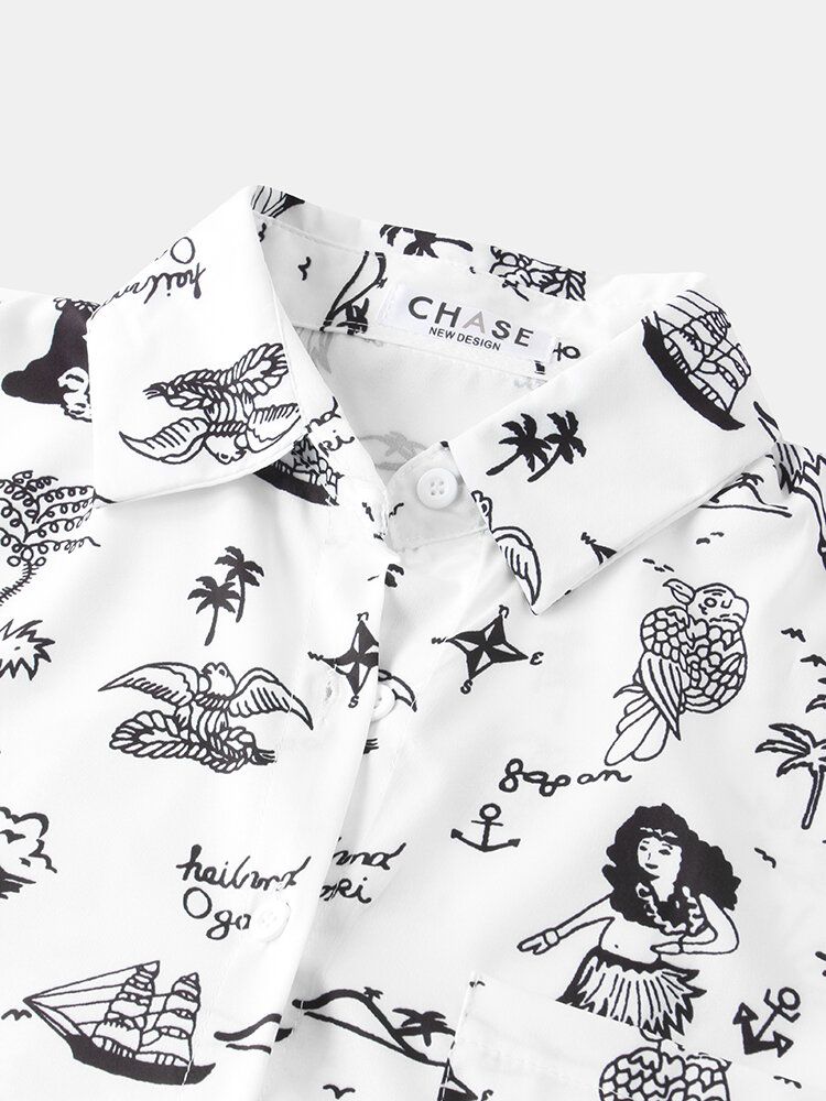 Camisas Sueltas Con Cuello De Solapa Estampado De Dibujos Animados Divertidos Para Mujeres