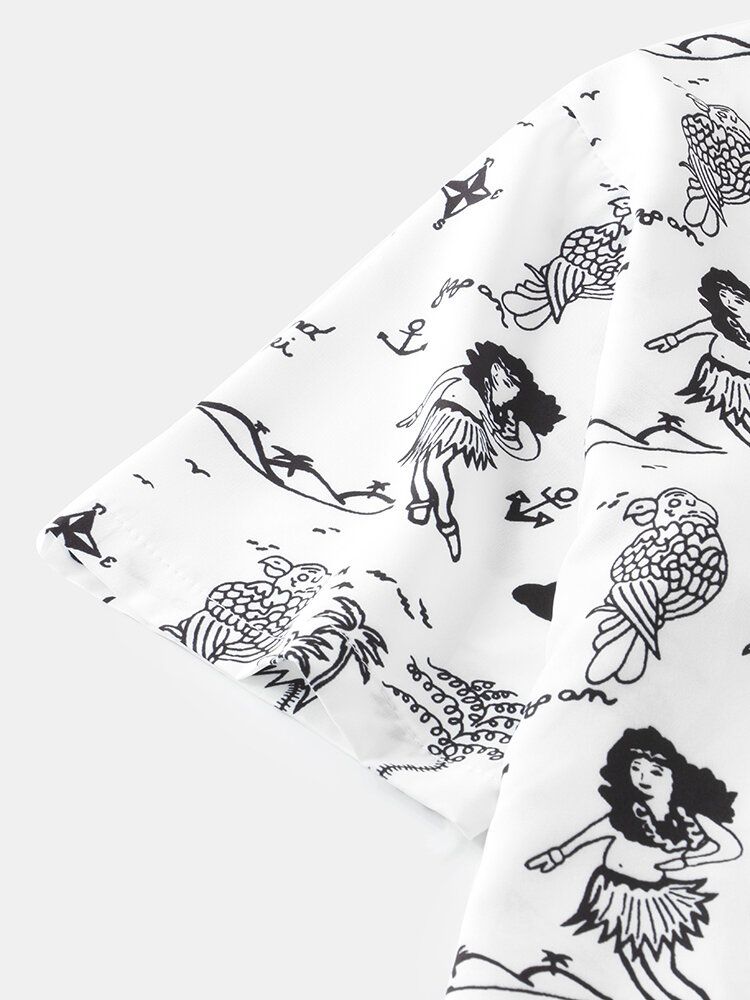 Camisas Sueltas Con Cuello De Solapa Estampado De Dibujos Animados Divertidos Para Mujeres