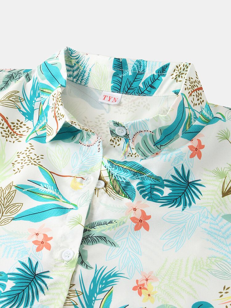 Camisas Sueltas Con Cuello De Solapa Estampado Divertido Estilo Hawaii Para Mujer