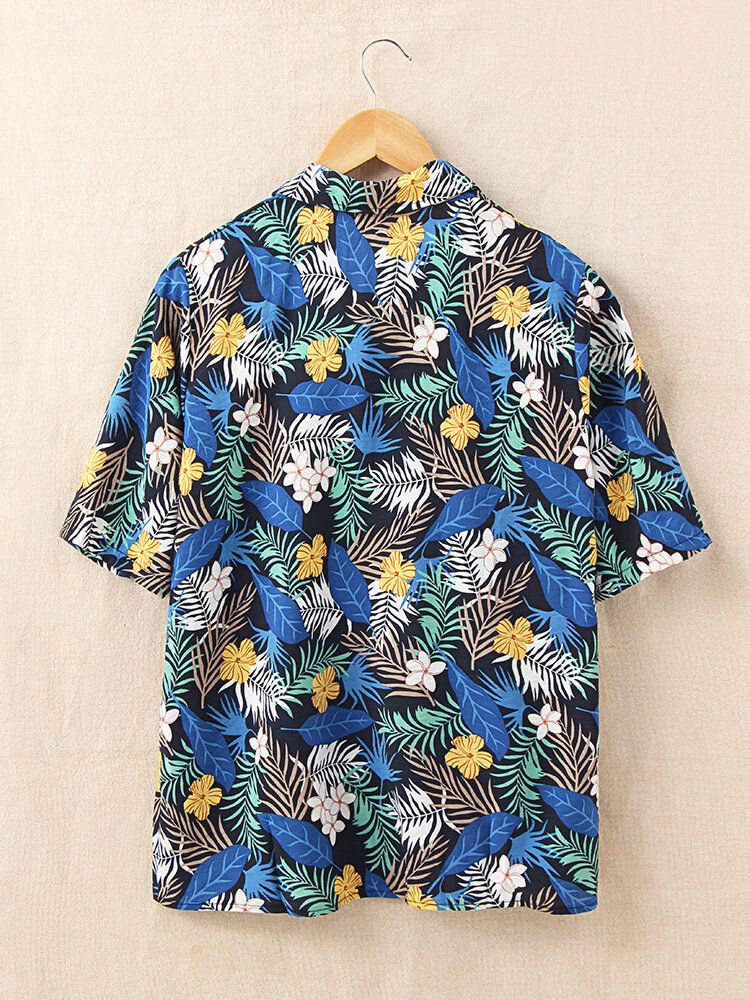 Camisas Sueltas Con Cuello De Solapa Con Estampado Floral De Hawaii Para Mujer