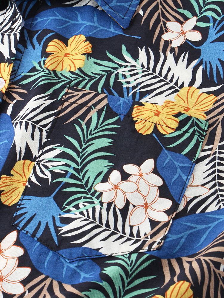 Camisas Sueltas Con Cuello De Solapa Con Estampado Floral De Hawaii Para Mujer