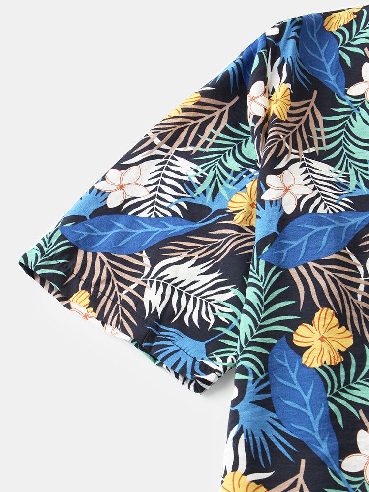 Camisas Sueltas Con Cuello De Solapa Con Estampado Floral De Hawaii Para Mujer