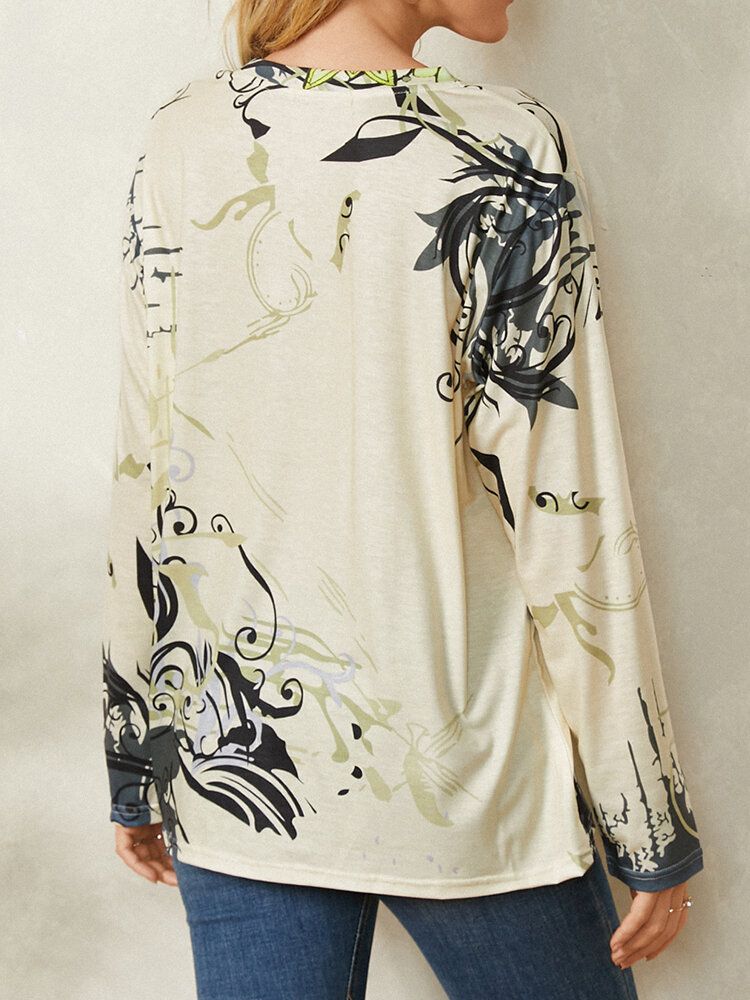 Dragonfly Calico Print Blusa Casual De Manga Larga Con Cuello Redondo Para Mujer