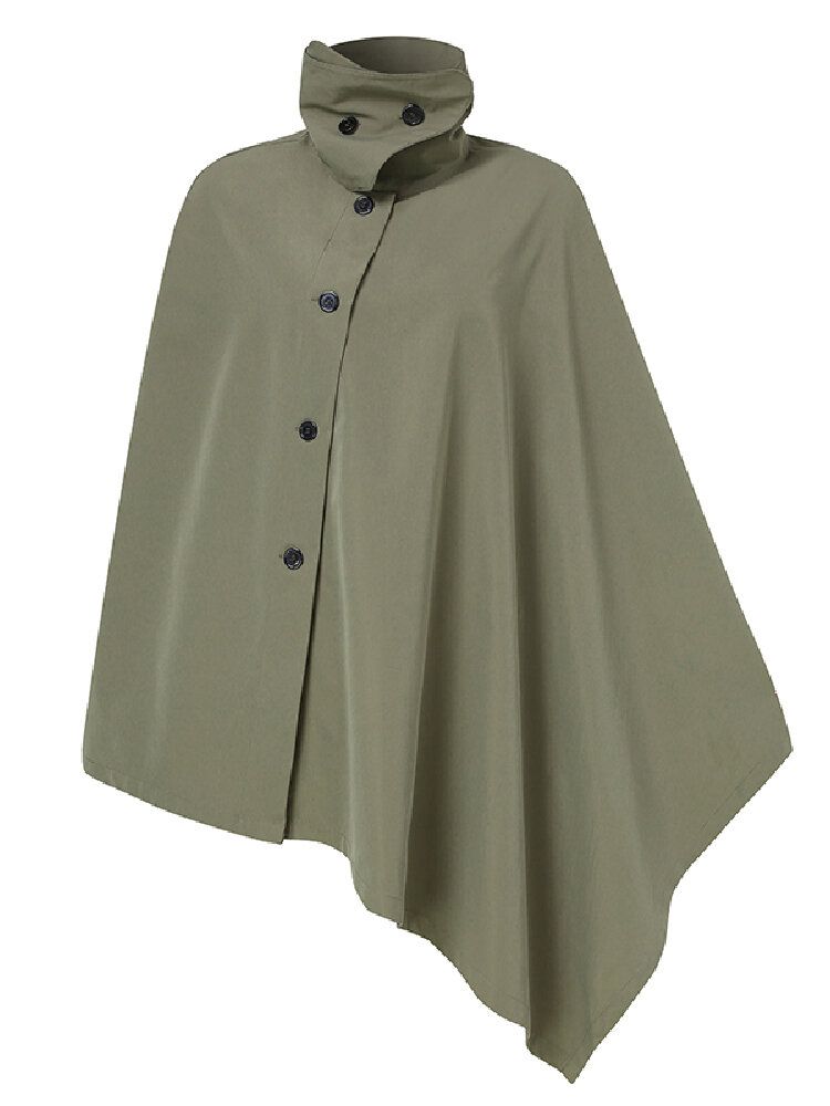 Mujeres Color Sólido Botón Lateral Capa Irregular Poncho Casual Camisas