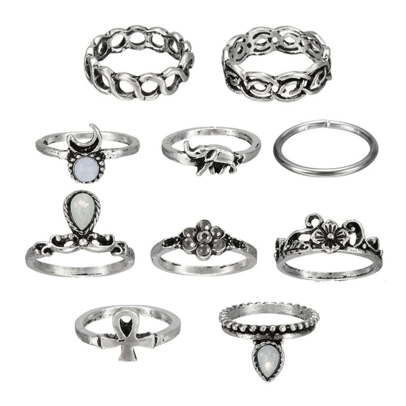 10pcs Anillos De Nudillos Vintage Tribal Étnico Hippie Conjunto De Anillos Punk Para Mujeres