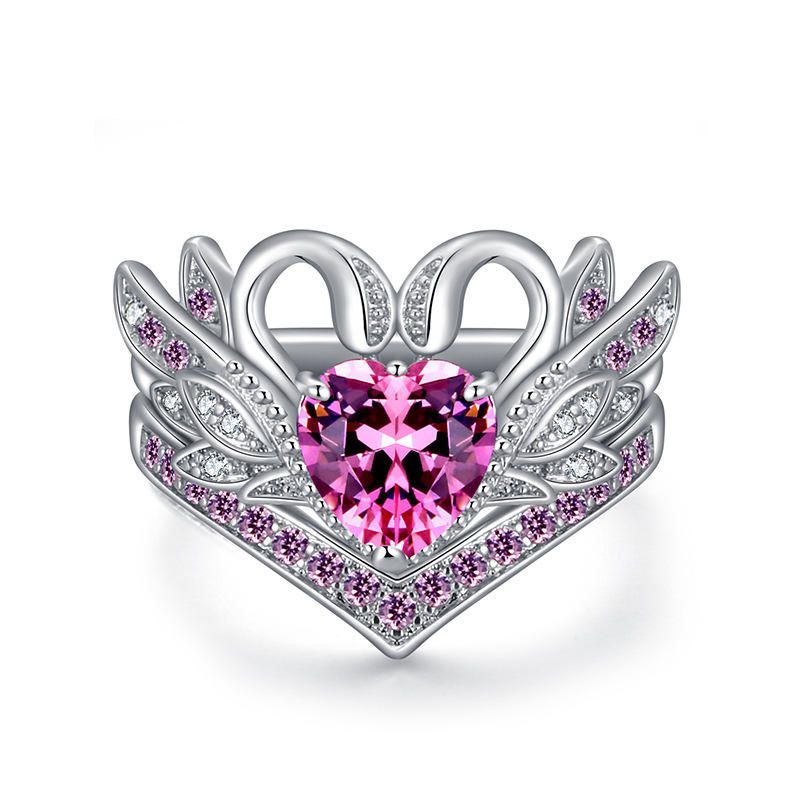 2 Piezas Set Sweet Swan Heart Zirconia Anillo De Compromiso De Boda Regalo Único Para Mujeres Niñas