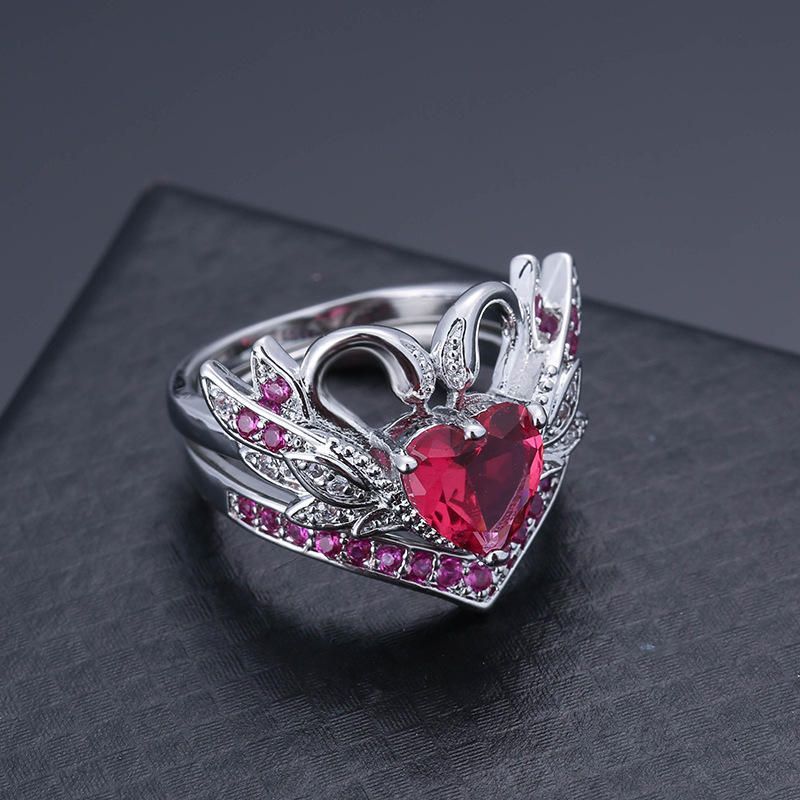 2 Piezas Set Sweet Swan Heart Zirconia Anillo De Compromiso De Boda Regalo Único Para Mujeres Niñas