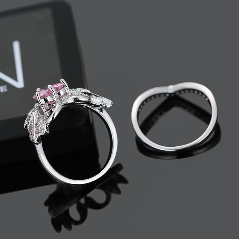 2 Piezas Set Sweet Swan Heart Zirconia Anillo De Compromiso De Boda Regalo Único Para Mujeres Niñas