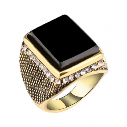 20 mm Punk Resina Color Negro Geometría Rhinestone Anillo De Dedo De Oro Antiguo Para Hombres