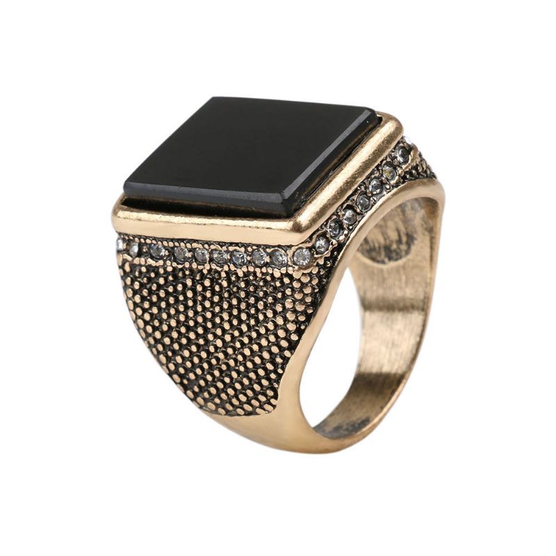 20 mm Punk Resina Color Negro Geometría Rhinestone Anillo De Dedo De Oro Antiguo Para Hombres