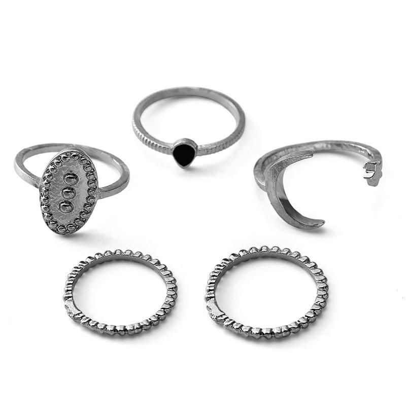 5pcs Anillo De Dedo Bohemio Set Moon Star Open Close Anillos Joyería De Moda Para Mujeres