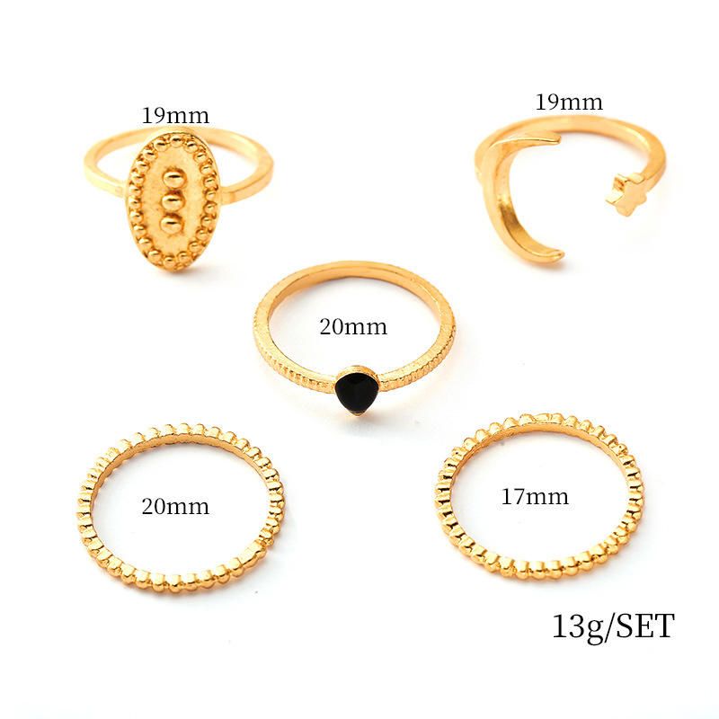 5pcs Anillo De Dedo Bohemio Set Moon Star Open Close Anillos Joyería De Moda Para Mujeres