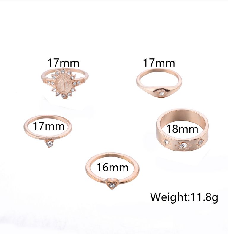 5pcs Diamond Love Heart Lord Totem Anillo De Patrón Vintage