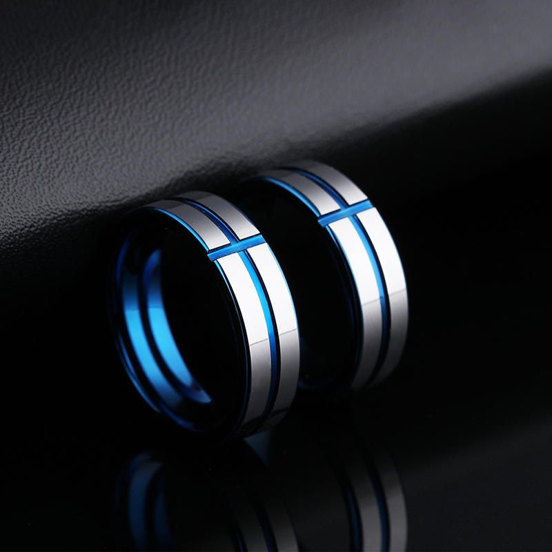 6 mm Anillo De Acero De Tungsteno Para Hombre Cruz Azul Joyería De Moda Simple