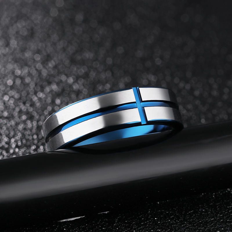 6 mm Anillo De Acero De Tungsteno Para Hombre Cruz Azul Joyería De Moda Simple