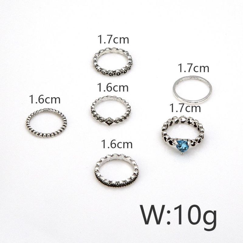 6 Piezas Conjunto Étnico Antiguo De Plata Con Diamantes De Imitación En Forma De Corazón Anillo De Dedo Geométrico Anillo De Nudillo Para Mujer