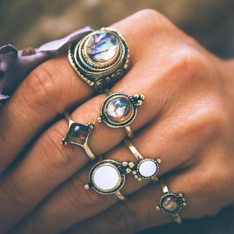 6 Piezas Juego De Anillos De Nudillos De Oro Vintage Cobblestone Anillos De Dedo Geométricos Joyería De Moda Para Mujeres