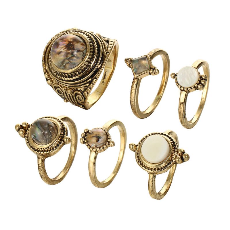 6 Piezas Juego De Anillos De Nudillos De Oro Vintage Cobblestone Anillos De Dedo Geométricos Joyería De Moda Para Mujeres