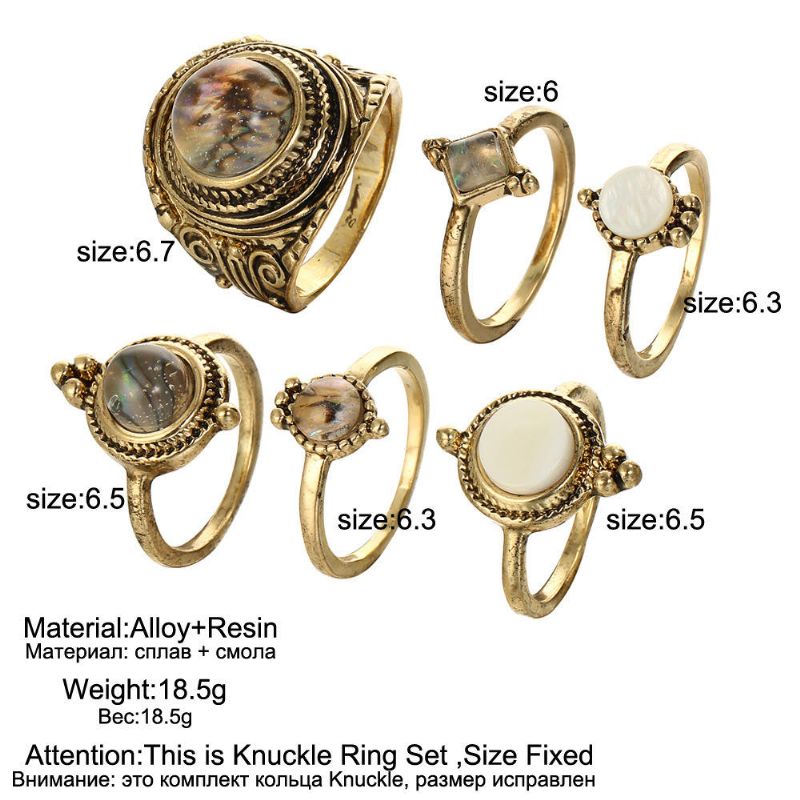 6 Piezas Juego De Anillos De Nudillos De Oro Vintage Cobblestone Anillos De Dedo Geométricos Joyería De Moda Para Mujeres