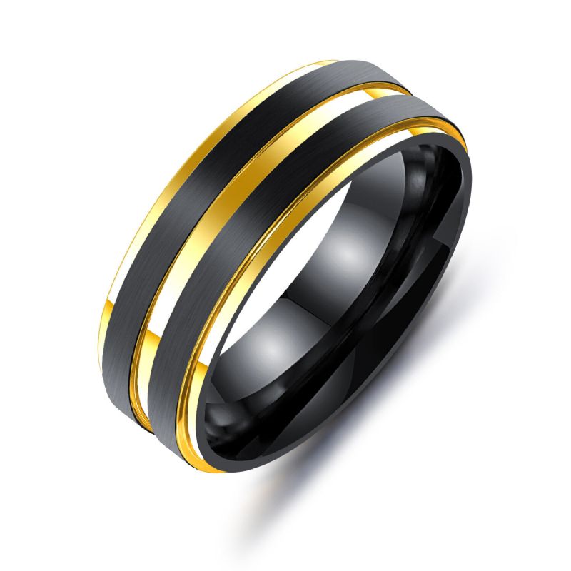 7 mm Anillos De Dedo De Doble Chapado En Oro Negro Anillo De Ranura De Acero De Titanio Joyas Para Hombres