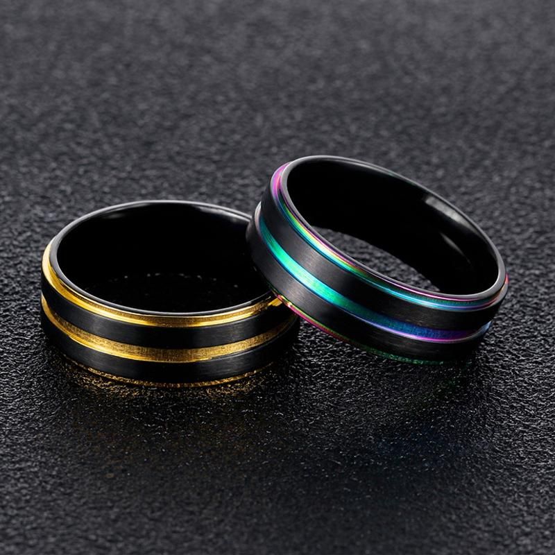 7 mm Anillos De Dedo De Doble Chapado En Oro Negro Anillo De Ranura De Acero De Titanio Joyas Para Hombres