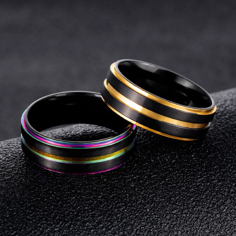 7 mm Anillos De Dedo De Doble Chapado En Oro Negro Anillo De Ranura De Acero De Titanio Joyas Para Hombres