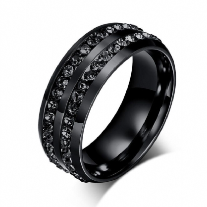 8mm Anillo De Acero De Titanio Para Hombre Joyería De Hombre Con Doble Diamantes De Imitación Negro