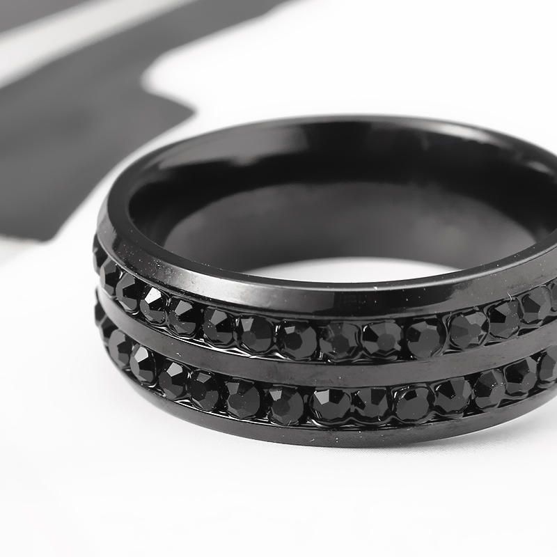 8mm Anillo De Acero De Titanio Para Hombre Joyería De Hombre Con Doble Diamantes De Imitación Negro