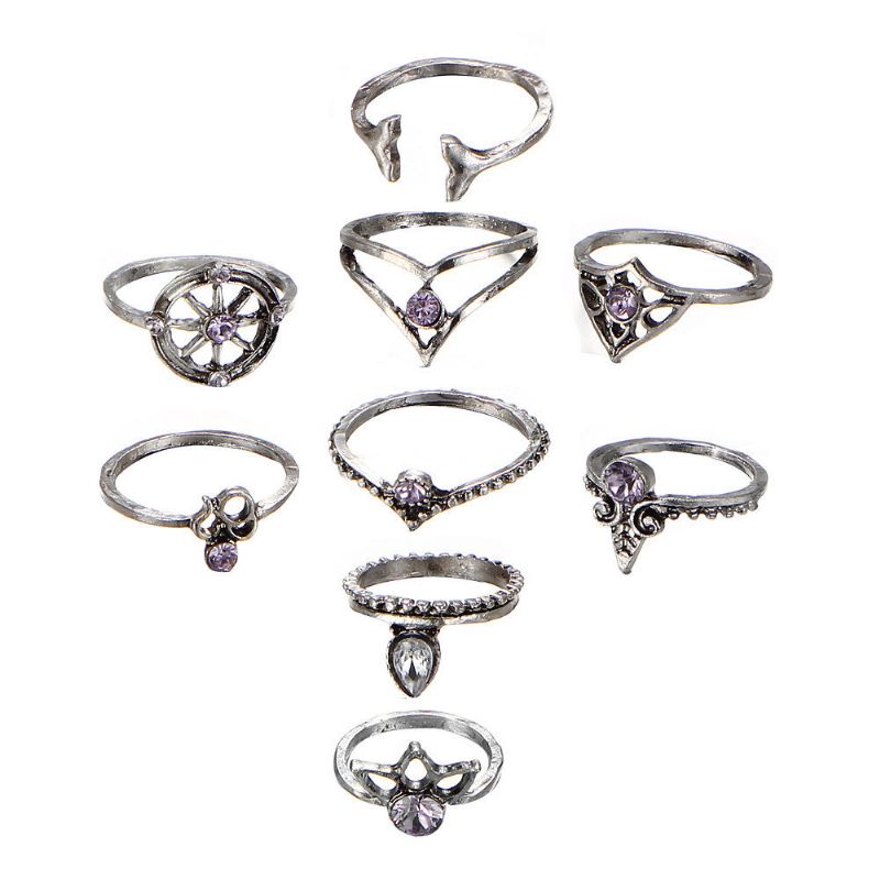 9 Piezas Conjunto De Anillos De Declaración Vintage Helm Leaf Knuckle Anillos Joyería Bohemia Para Mujeres