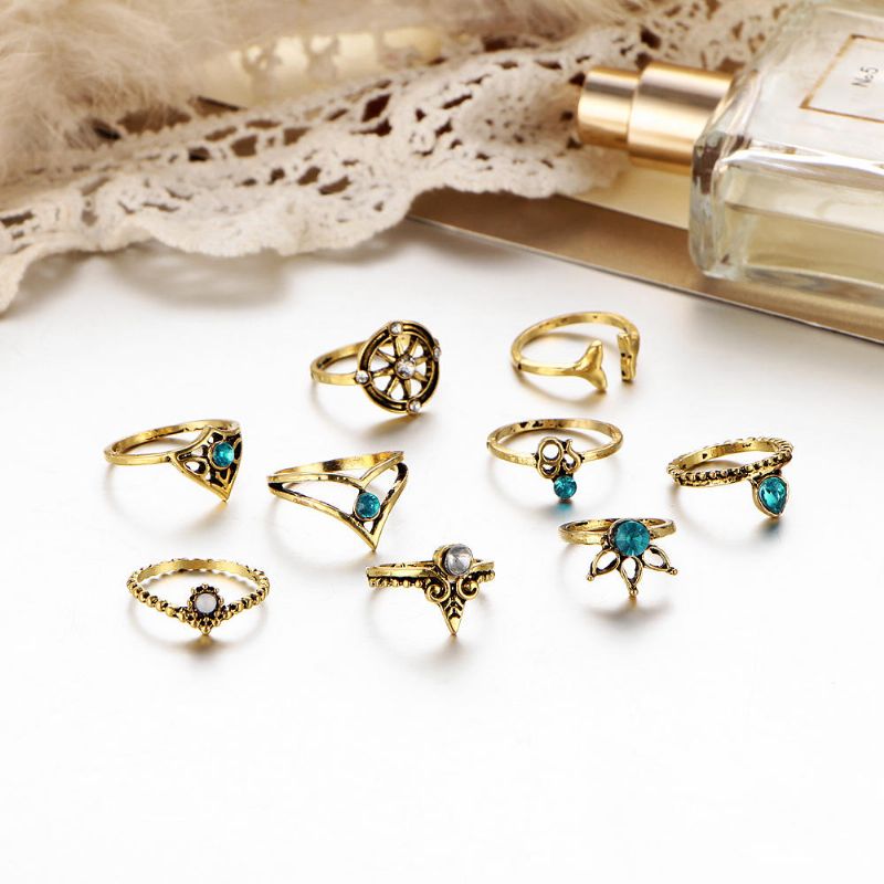 9 Piezas Conjunto De Anillos De Declaración Vintage Helm Leaf Knuckle Anillos Joyería Bohemia Para Mujeres