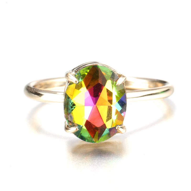 Anillo Abierto De Cristal Ajustable Simple Joyas Nupciales De Compromiso De Banda De Oro De Piedras Preciosas Coloridas Para Mujeres