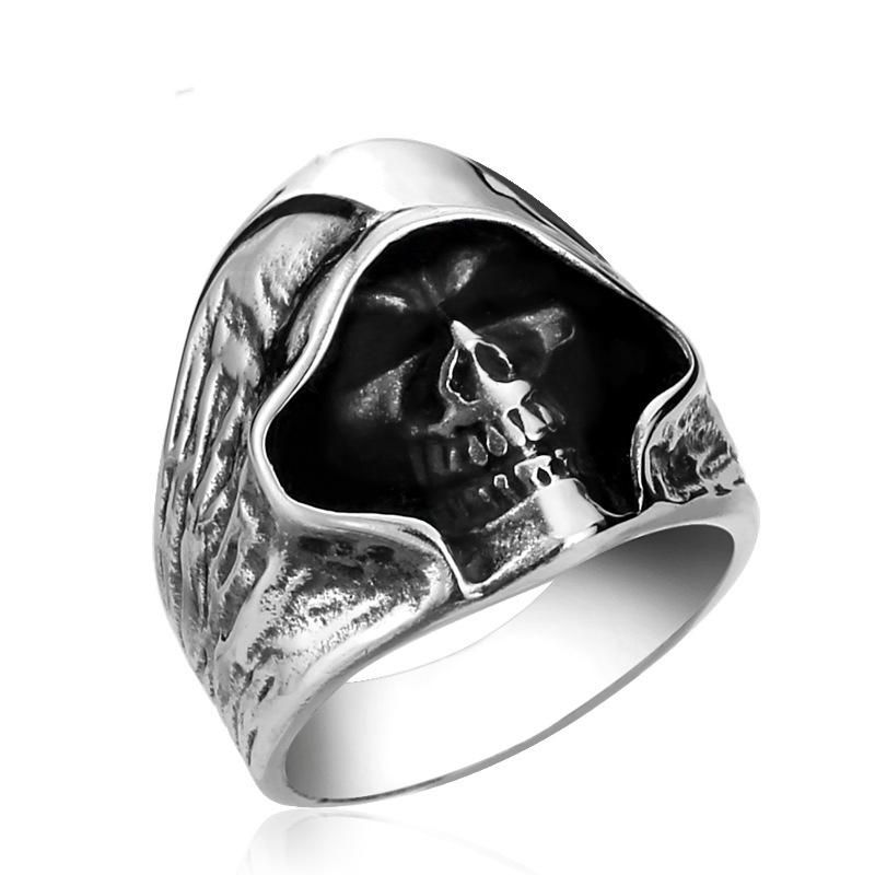 Anillo De Acero Inoxidable Con Calavera Negra De La Muerte