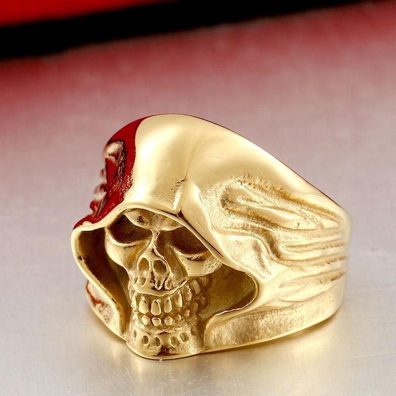 Anillo De Acero Inoxidable Con Calavera Negra De La Muerte