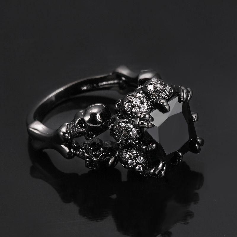 Anillo De Acero Inoxidable Con Circonita Negra Garra Gótica Anillo De Dedo De Diamantes De Imitación Con Doble Calavera Para Mujer