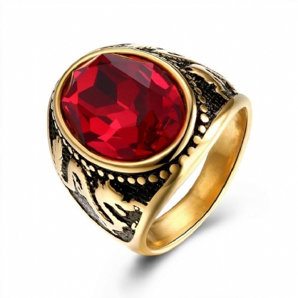 Anillo De Acero De Titanio De Cristal Rojo De Moda Anillo De Bola Chapado En Oro Para Hombres Y Mujeres