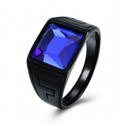 Anillo De Acero De Titanio De Moda Pistola De Vidrio Azul Anillo Plateado Negro Al Por Mayor Para Hombres