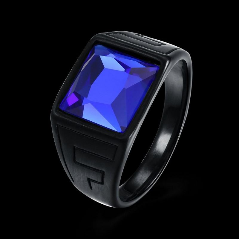 Anillo De Acero De Titanio De Moda Pistola De Vidrio Azul Anillo Plateado Negro Al Por Mayor Para Hombres