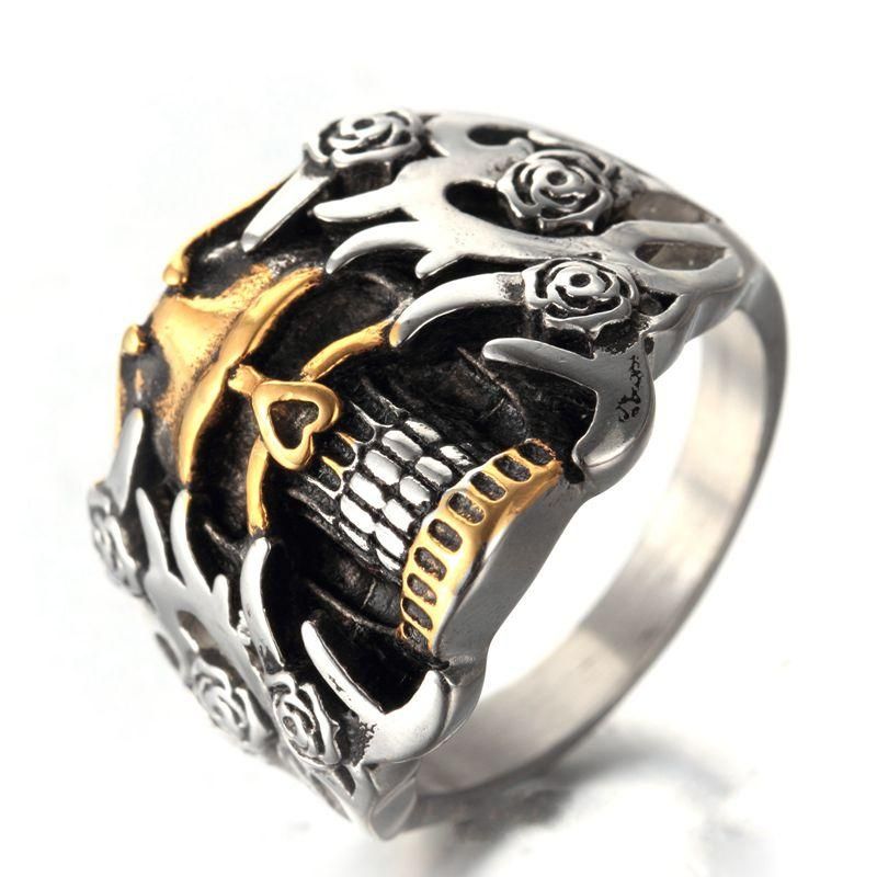 Anillo De Acero De Titanio Para Hombre Anillo De Dedo Punk Con Cabeza De Calavera Vintage Para Hombre