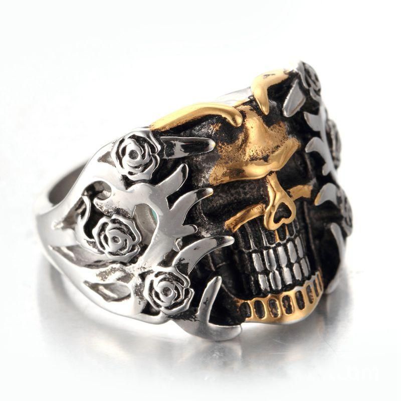 Anillo De Acero De Titanio Para Hombre Anillo De Dedo Punk Con Cabeza De Calavera Vintage Para Hombre