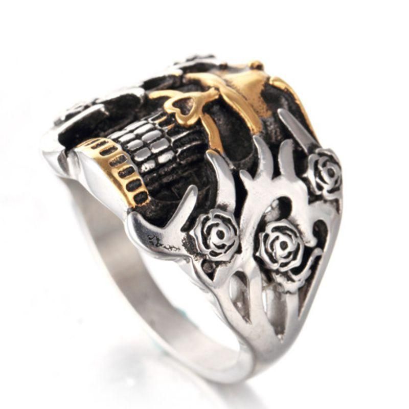 Anillo De Acero De Titanio Para Hombre Anillo De Dedo Punk Con Cabeza De Calavera Vintage Para Hombre