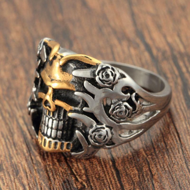 Anillo De Acero De Titanio Para Hombre Anillo De Dedo Punk Con Cabeza De Calavera Vintage Para Hombre