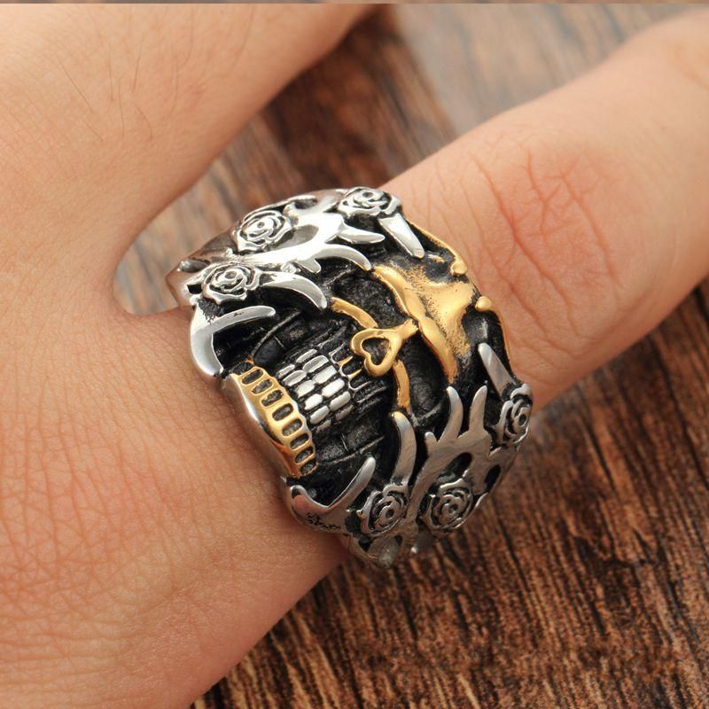 Anillo De Acero De Titanio Para Hombre Anillo De Dedo Punk Con Cabeza De Calavera Vintage Para Hombre