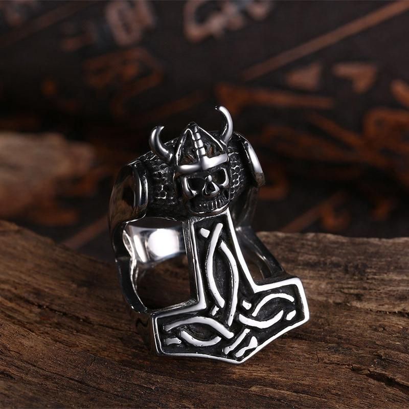 Anillo De Calavera De Acero Inoxidable Punk 316l Anillo De Guerrero Vintage Para Hombre